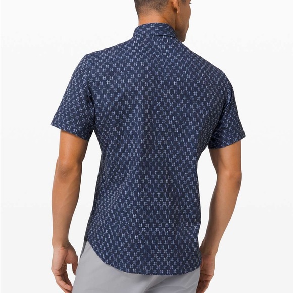 Lululemon Airing Easy Short Sleeve Buttondown IKat Check White True Navy Size S - Picture 2 of 15